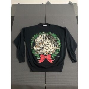 Vintage Turtle Bay Mens Christmas Wreath Deer Sweatshirt Black Crewneck USA Made